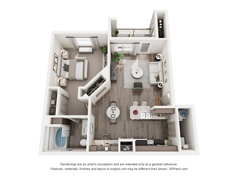 Floor plan for 1 bed, 1 bath, 748 sqft